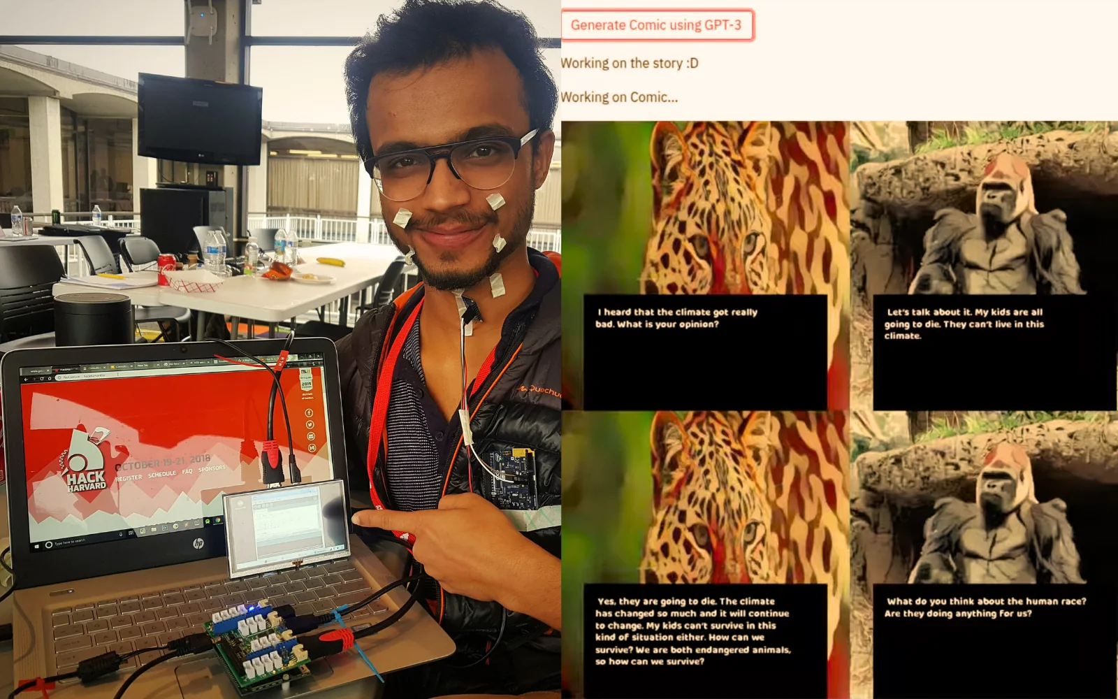 Award-winning hardware and generative AI prototypes developed at HackHarvard and Stanford TreeHacks
